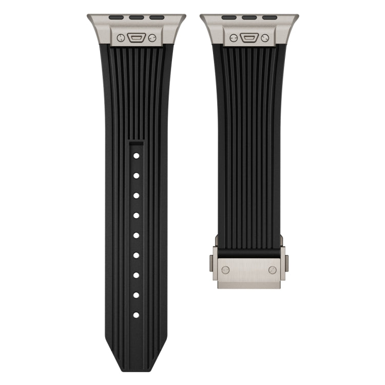 For Apple Watch Series 3 42mm Vertical Texture Titanium Buckle Elastic Silicone Watch Band(Black) by buy2fix