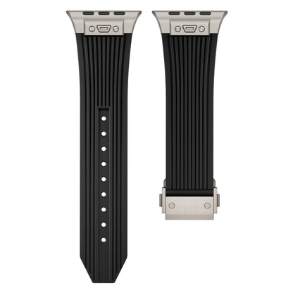 For Apple Watch Series 3 42mm Vertical Texture Titanium Buckle Elastic Silicone Watch Band(Black) by buy2fix