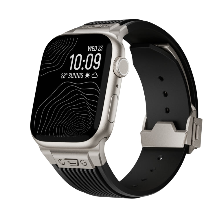 For Apple Watch Series 3 42mm Vertical Texture Titanium Buckle Elastic Silicone Watch Band(Black) by buy2fix