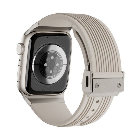 For Apple Watch Series 3 42mm Vertical Texture Titanium Buckle Elastic Silicone Watch Band(Starlight) by buy2fix