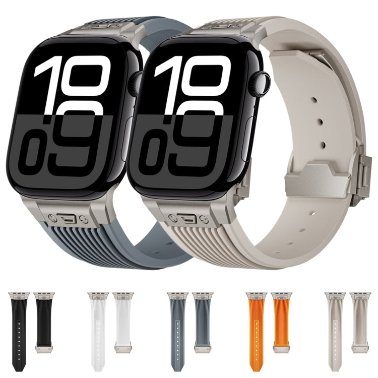 For Apple Watch Series 9 45mm Vertical Texture Titanium Buckle Elastic Silicone Watch Band(White) by buy2fix