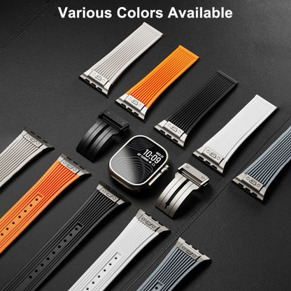 For Apple Watch Series 9 45mm Vertical Texture Titanium Buckle Elastic Silicone Watch Band(White) by buy2fix