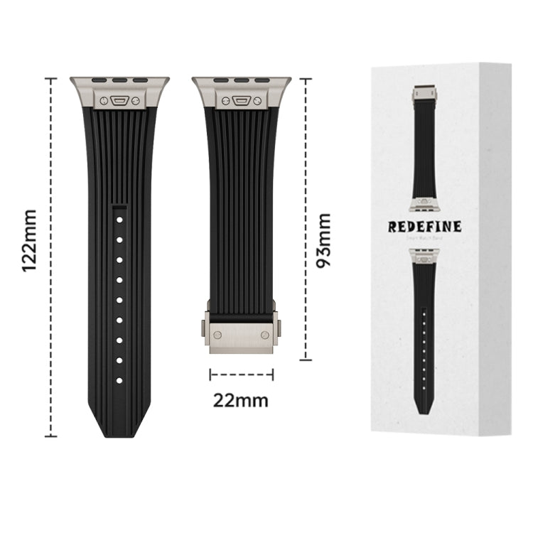 For Apple Watch Series 3 42mm Vertical Texture Titanium Buckle Elastic Silicone Watch Band(Black) by buy2fix