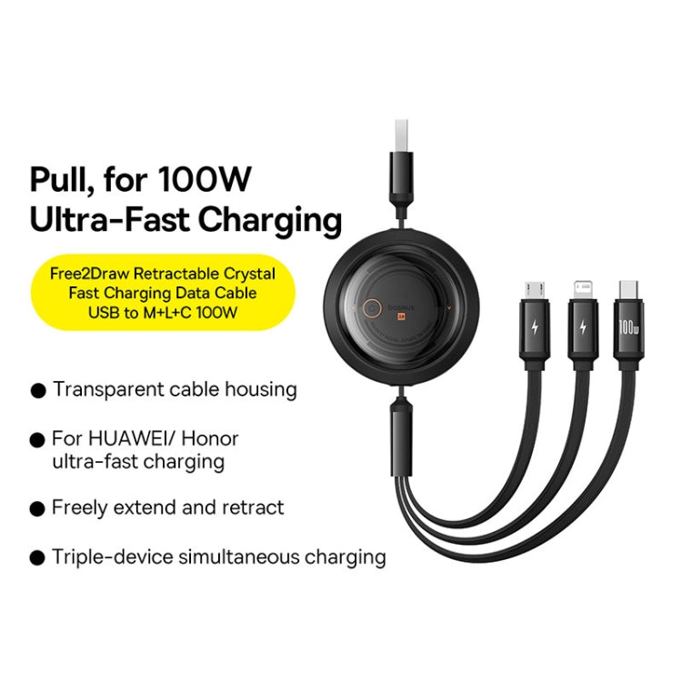 Baseus Core Series 100W 480Mbps USB-A to USB-C / Type-C + 8 Pin + Micro USB Telescopic Fast Charging Data Cable(Black) - 2 in 1 Cable by Baseus | Online Shopping UK | buy2fix