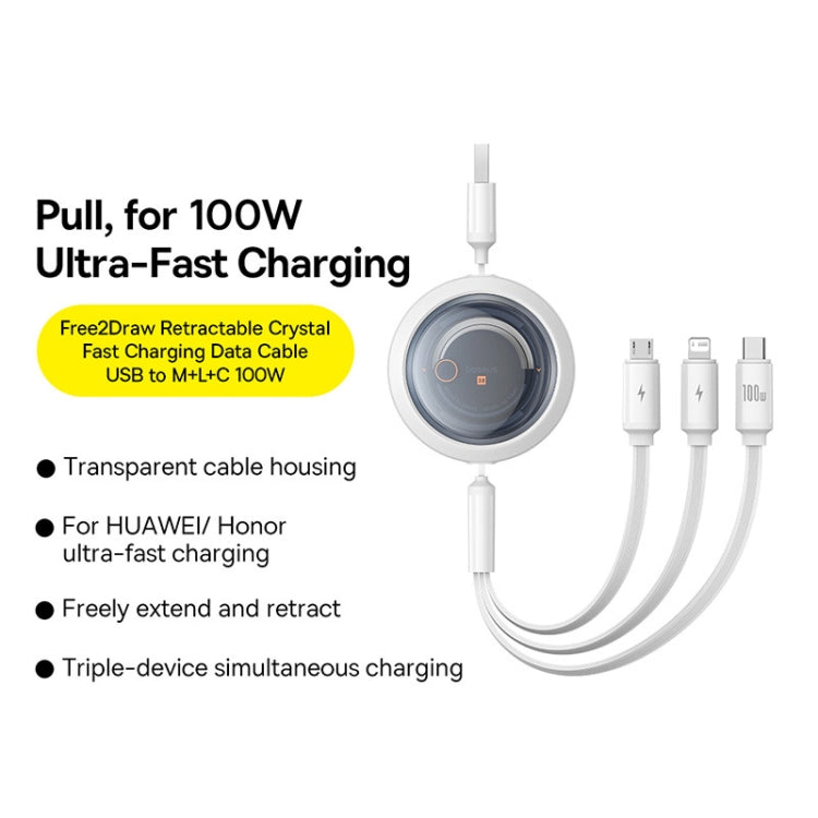 Baseus Core Series 100W 480Mbps USB-A to USB-C / Type-C + 8 Pin + Micro USB Telescopic Fast Charging Data Cable(White) - 2 in 1 Cable by Baseus | Online Shopping UK | buy2fix