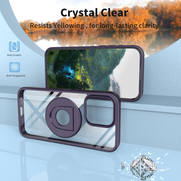 For iPhone 13 Pro Max / 12 Pro Max Transparent U-Ring Holder MagSafe Magnetic Phone Case(Purple) by buy2fix