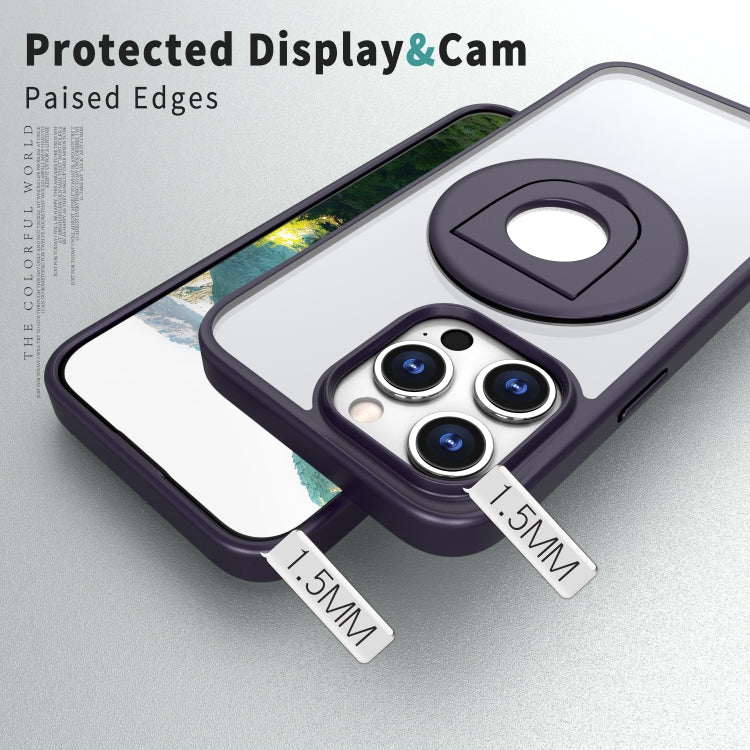 For iPhone 13 Pro Max / 12 Pro Max Transparent U-Ring Holder MagSafe Magnetic Phone Case(Purple) by buy2fix