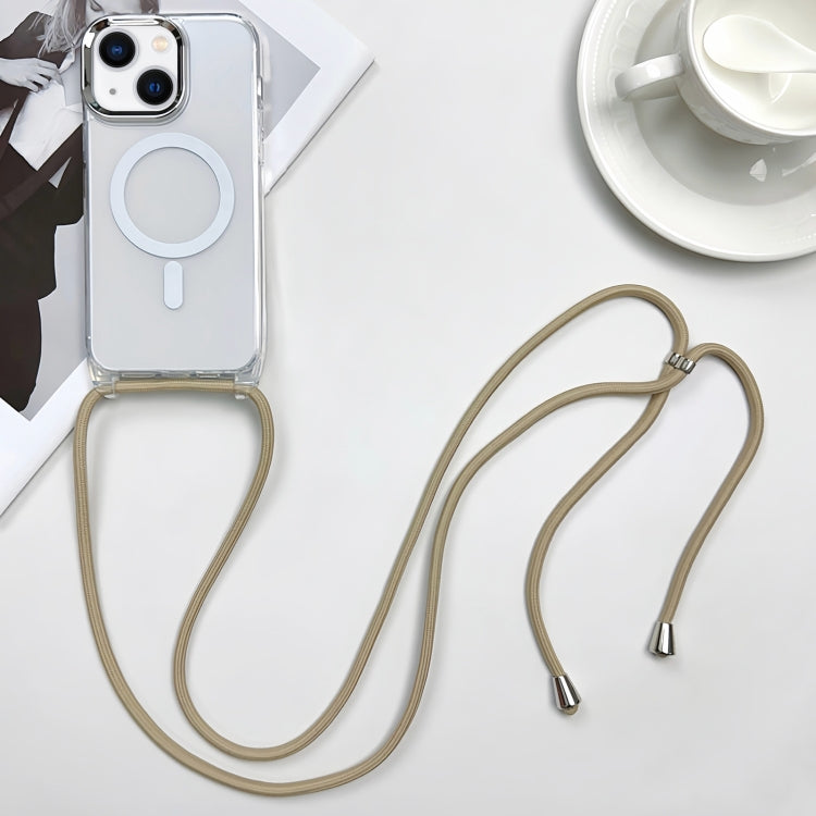 For iPhone 14 Plus MagSafe Magnetic PC + TPU Phone Case with Lanyard(Khaki) - iPhone 14 Plus Cases by buy2fix | Online Shopping UK | buy2fix