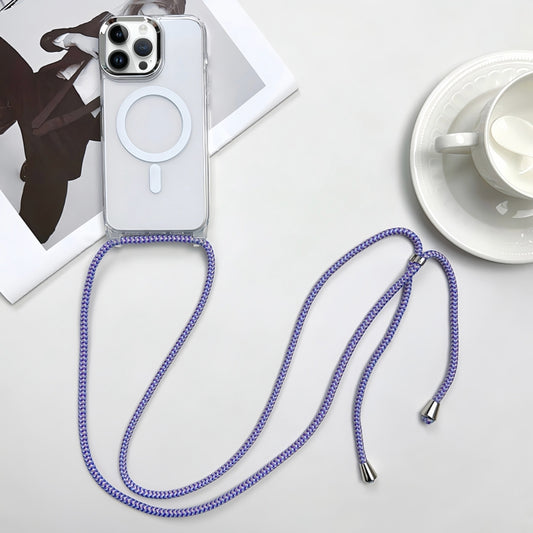 For iPhone 13 Pro MagSafe Magnetic PC + TPU Phone Case with Lanyard(Purple Blue Apricot) by buy2fix