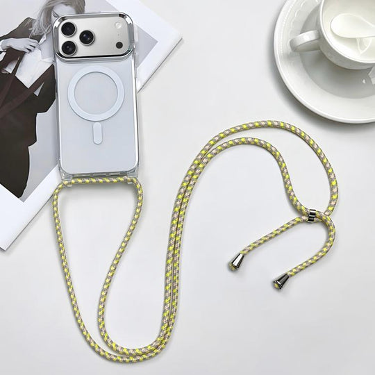 For iPhone 18 Pro Max / 17 Pro Max MagSafe Magnetic PC + TPU Phone Case with Lanyard(Yellow Pink Grey)