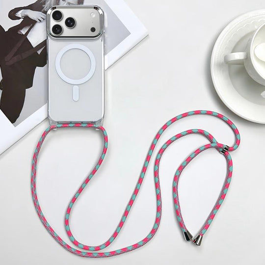 For iPhone 18 Pro Max / 17 Pro Max MagSafe Magnetic PC + TPU Phone Case with Lanyard(Blueberry Houndstooth)