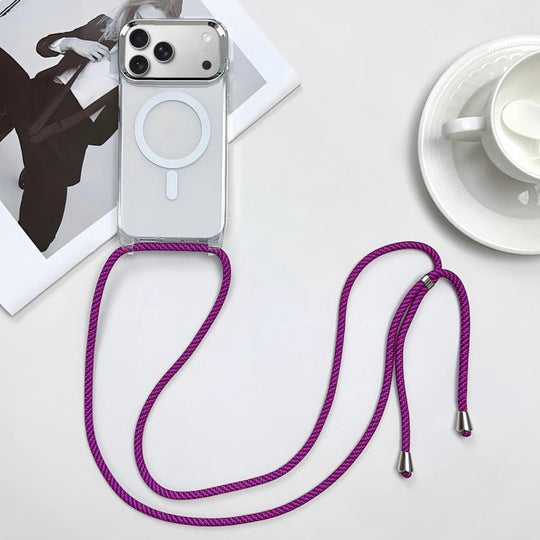For iPhone 18 Pro Max / 17 Pro Max MagSafe Magnetic PC + TPU Phone Case with Lanyard(Rose Purple)