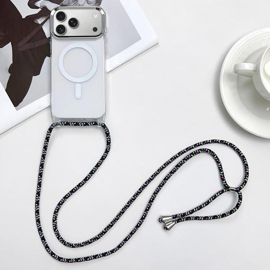 For iPhone 18 Pro Max / 17 Pro Max MagSafe Magnetic PC + TPU Phone Case with Lanyard(Colorful Black)