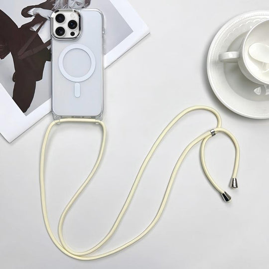 For iPhone 16 Pro MagSafe Magnetic PC + TPU Phone Case with Lanyard(Creamy White)