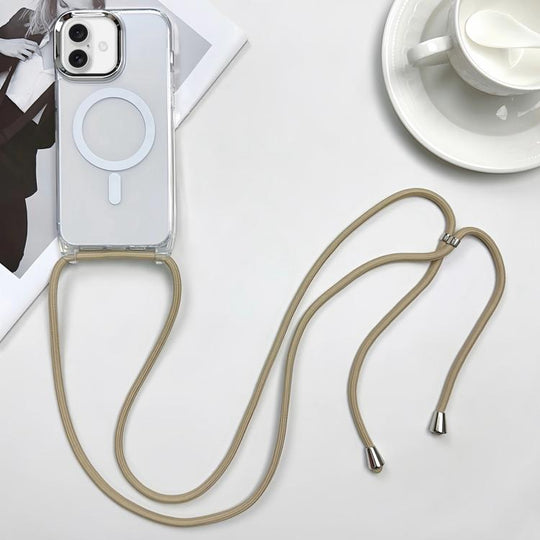 For iPhone 16 MagSafe Magnetic PC + TPU Phone Case with Lanyard(Khaki)