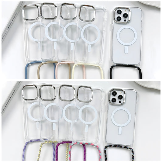 For iPhone 14 Pro MagSafe Magnetic PC + TPU Phone Case with Lanyard(Blueberry Houndstooth) by buy2fix