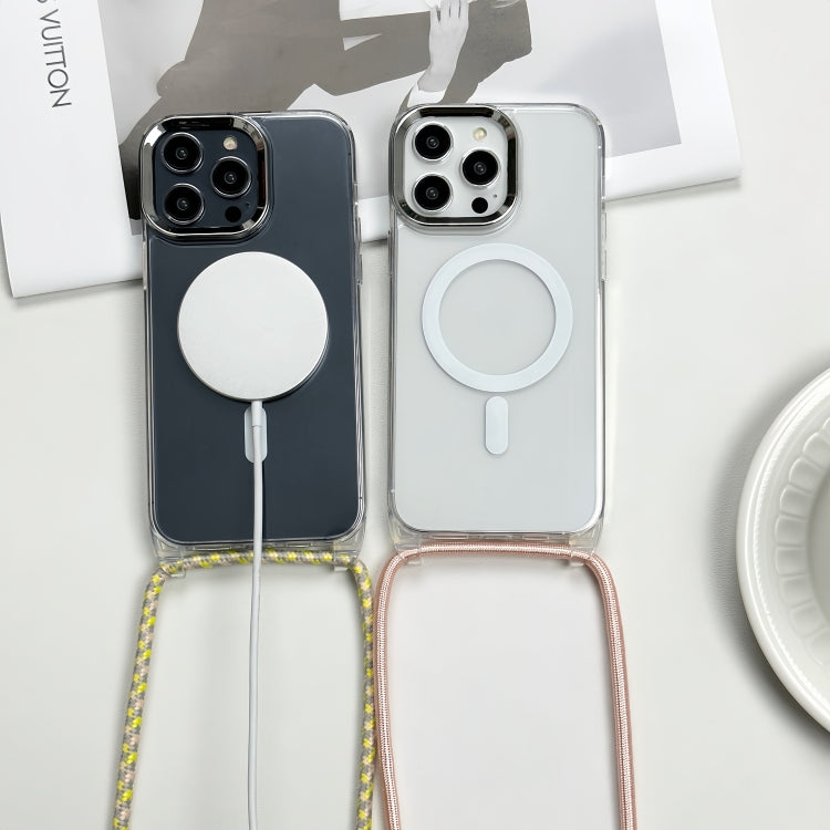 For iPhone 15 Plus MagSafe Magnetic PC + TPU Phone Case with Lanyard(Yellow Pink Grey) by buy2fix