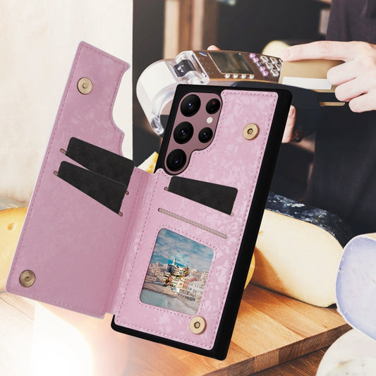 For Samsung Galaxy S22 Ultra 5G Printed Double Buckle RFID Anti-theft Phone Case(Dried Flower World) by buy2fix