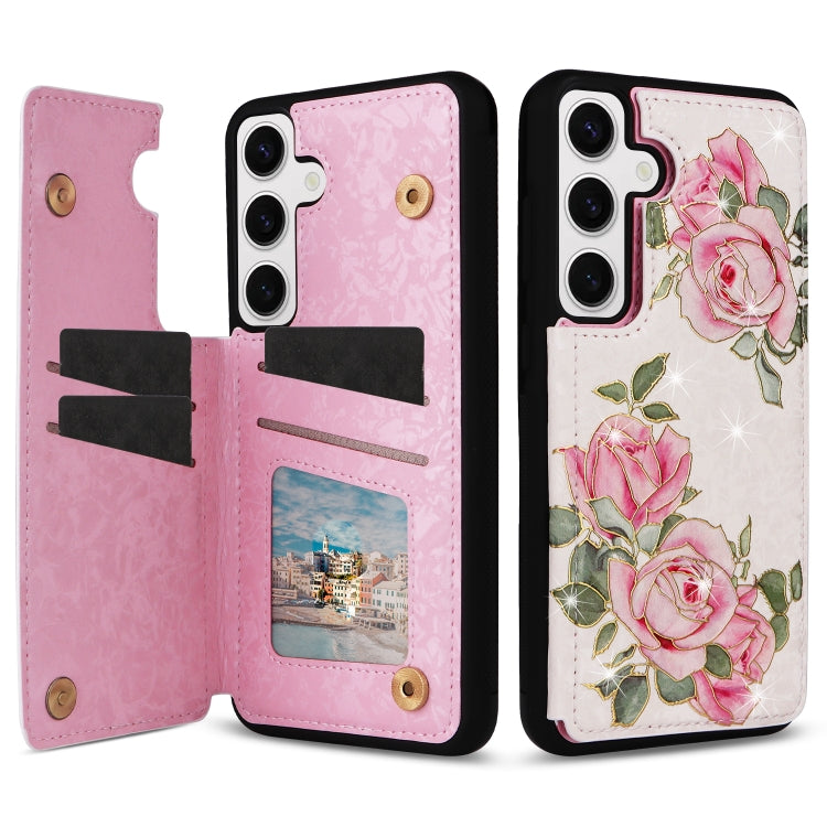 For Samsung Galaxy S25 5G Printed Double Buckle RFID Anti-theft Phone Case(Rose) by buy2fix