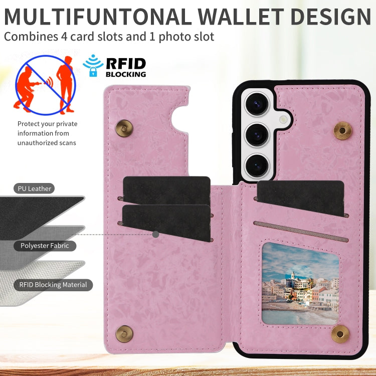 For Samsung Galaxy S25 5G Printed Double Buckle RFID Anti-theft Phone Case(Rose) by buy2fix