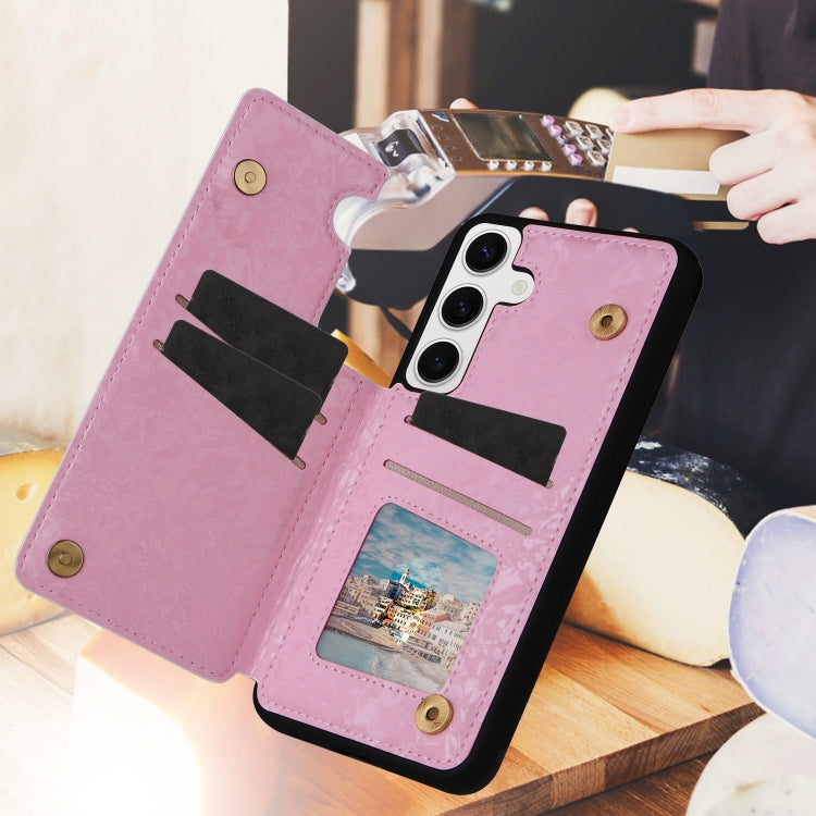 For Samsung Galaxy S25 5G Printed Double Buckle RFID Anti-theft Phone Case(Rose) by buy2fix