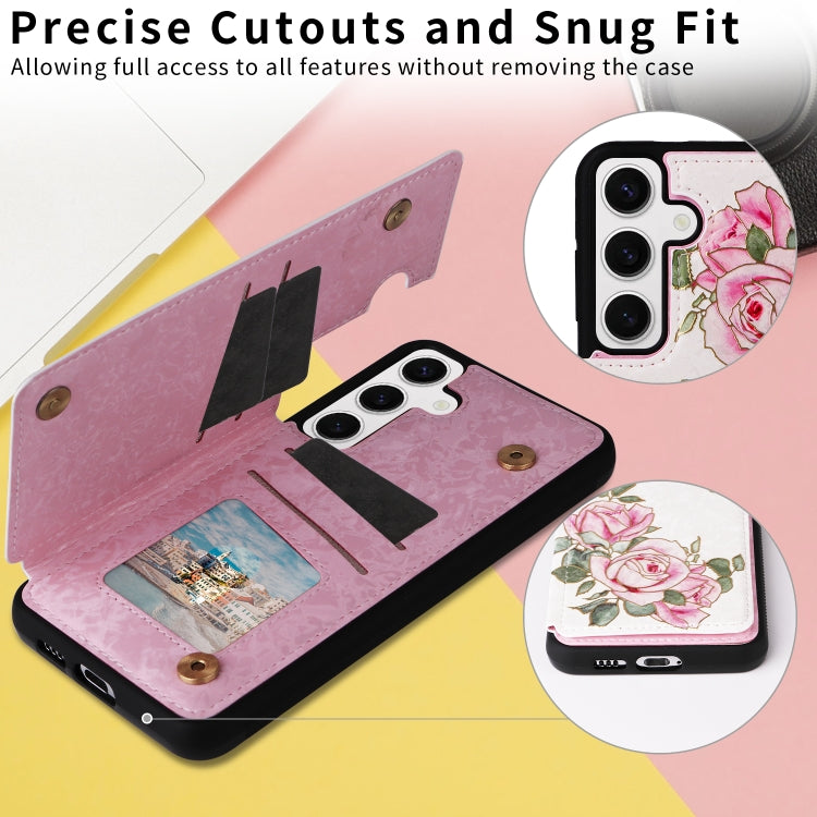 For Samsung Galaxy S25 5G Printed Double Buckle RFID Anti-theft Phone Case(Rose) by buy2fix