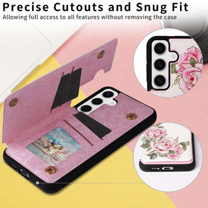 For Samsung Galaxy S25 5G Printed Double Buckle RFID Anti-theft Phone Case(Rose) by buy2fix