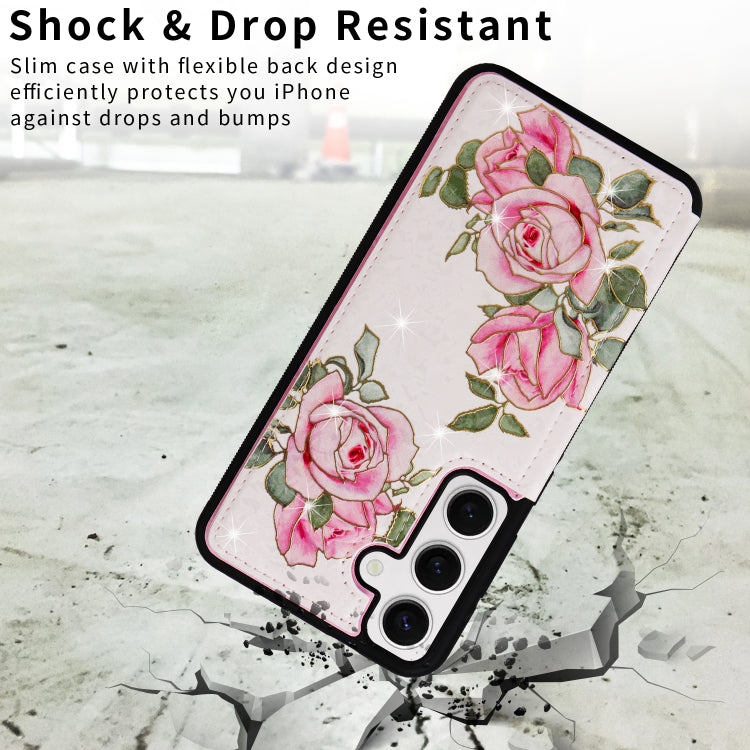For Samsung Galaxy S25 5G Printed Double Buckle RFID Anti-theft Phone Case(Rose) by buy2fix