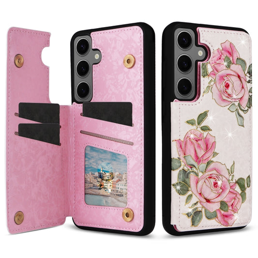 For Samsung Galaxy S25+ 5G Printed Double Buckle RFID Anti-theft Phone Case(Rose) by buy2fix