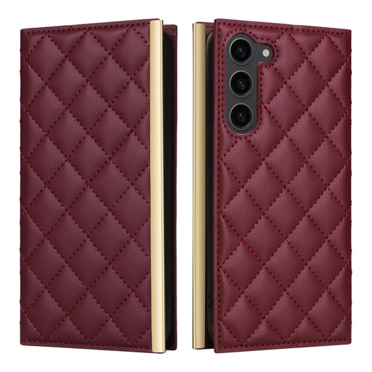 For Samsung Galaxy S23 5G Crossbody Rhombic Sucker Leather Phone Case(Claret) by buy2fix