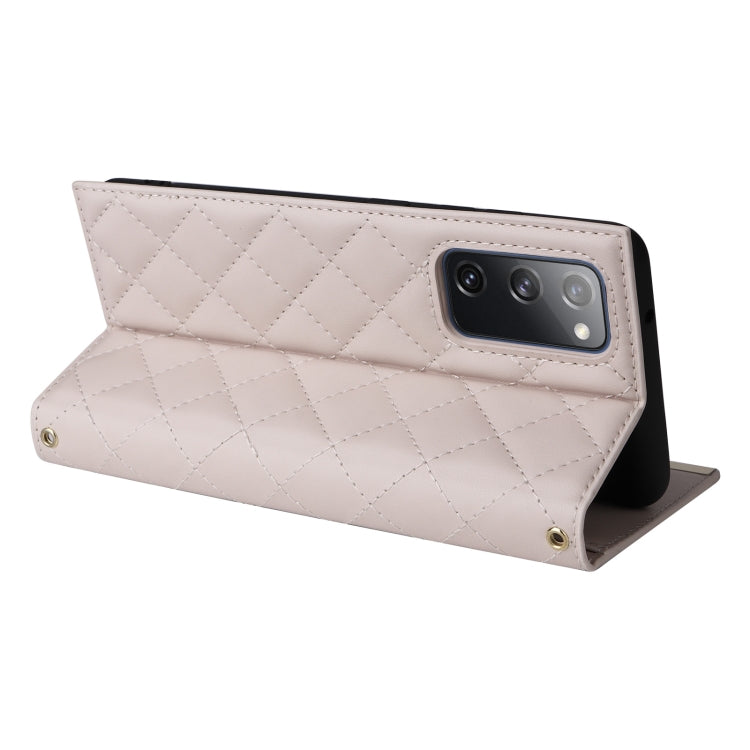 For Samsung Galaxy S20 FE Crossbody Rhombic Sucker Leather Phone Case(White) by buy2fix