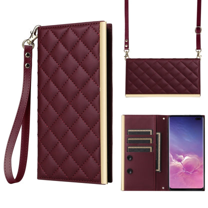 For Samsung Galaxy S10+ Crossbody Rhombic Sucker Leather Phone Case(Claret) by buy2fix