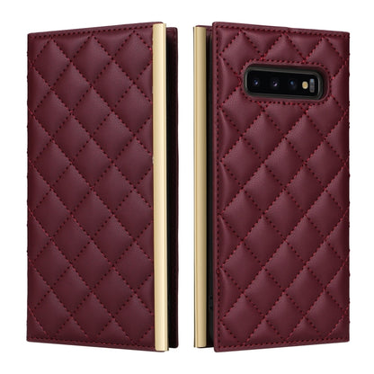 For Samsung Galaxy S10+ Crossbody Rhombic Sucker Leather Phone Case(Claret) by buy2fix