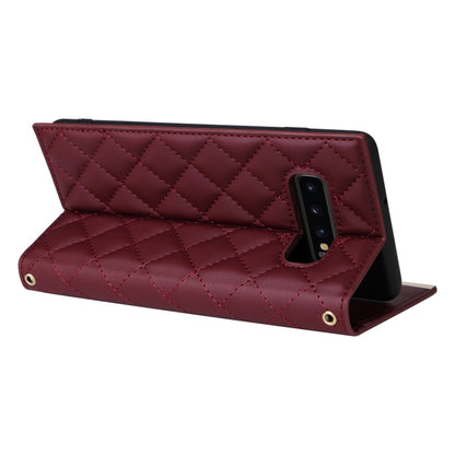 For Samsung Galaxy S10+ Crossbody Rhombic Sucker Leather Phone Case(Claret) by buy2fix