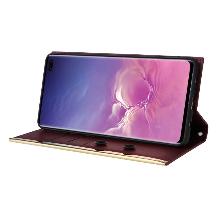 For Samsung Galaxy S10+ Crossbody Rhombic Sucker Leather Phone Case(Claret) by buy2fix