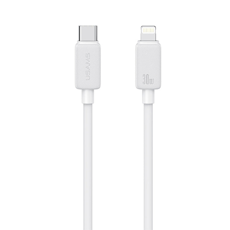USAMS US-SJ692 USB-C / Type-C to 8 Pin 30W Striped Fast Charge Data Cable, Length:1m(White) by USAMS