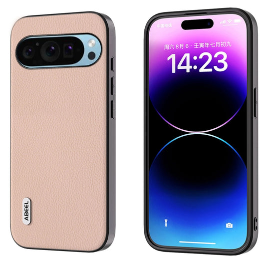For Google Pixel 9 Pro ABEEL Genuine Leather + PC Litchi Texture Phone Case(Pink Gold) by buy2fix