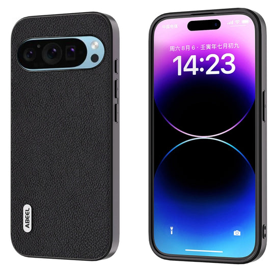 For Google Pixel 9 Pro ABEEL Genuine Leather + PC Litchi Texture Phone Case(Black)