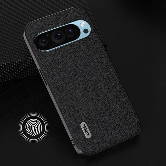 For Google Pixel 9 Pro ABEEL Genuine Leather + PC Litchi Texture Phone Case(Black) by buy2fix