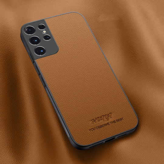 For Samsung Galaxy S21 Ultra 5G HUIYI Leather Magnetic Phone Case(Brown)