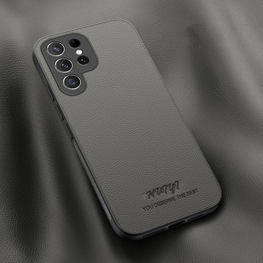 For Samsung Galaxy S22 Ultra 5G HUIYI Leather Magnetic Phone Case(Grey) by buy2fix