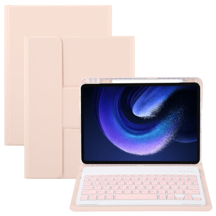 For Xiaomi Pad 6 Square Button Backlight Bluetooth Keyboard Rotatable Holder Leather Case(Rose Gold) - Others Keyboard by buy2fix | Online Shopping UK | buy2fix