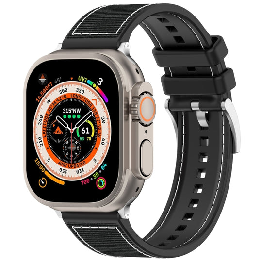 For Apple Watch SE 2023 44mm Official Buckle Hybrid Nylon Braid Silicone Watch Band(Black)