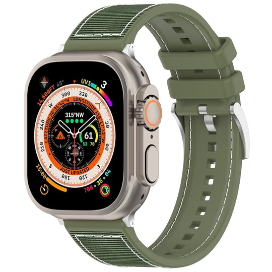 For Apple Watch Series 8 45mm Official Buckle Hybrid Nylon Braid Silicone Watch Band(Green)