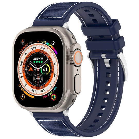 For Apple Watch Series 5 40mm Official Buckle Hybrid Nylon Braid Silicone Watch Band(Midnight Blue)