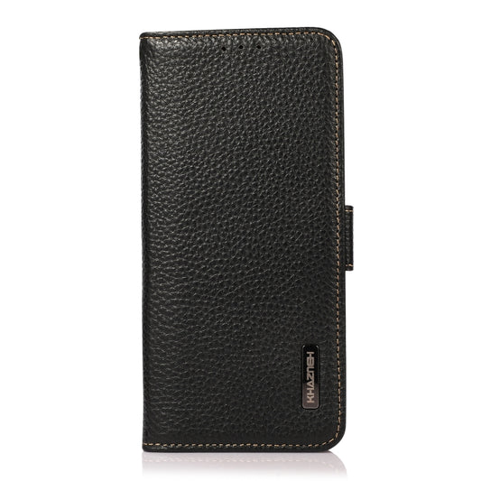 For iPhone 15 Pro KHAZNEH Side-Magnetic Litchi Genuine Leather RFID Phone Case(Black) - iPhone 15 Pro Cases by buy2fix | Online Shopping UK | buy2fix