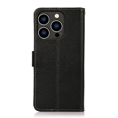For iPhone 15 Pro Max KHAZNEH Side-Magnetic Litchi Genuine Leather RFID Phone Case(Black) - iPhone 15 Pro Max Cases by buy2fix | Online Shopping UK | buy2fix