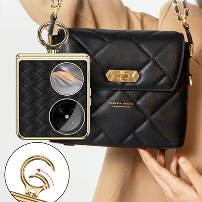 For Huawei Pocket 2 GKK Magnetic Shaft Electroplated Plain Leather Woven Texture Phone Case with Ring(Purple) by GKK