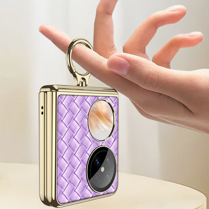 For Huawei Pocket 2 GKK Magnetic Shaft Electroplated Plain Leather Woven Texture Phone Case with Ring(Purple) by GKK