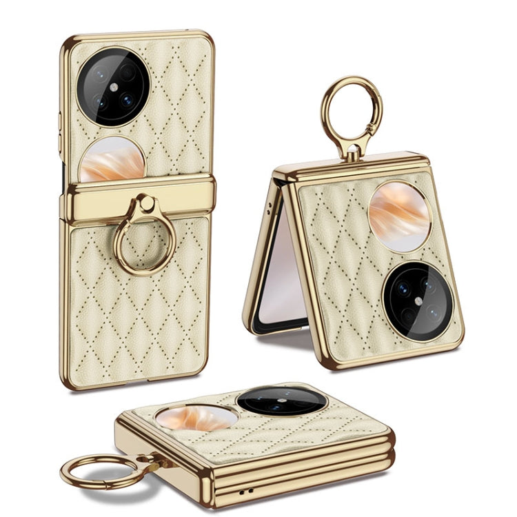 For Huawei Pocket 2 GKK Rhombus Pattern Electroplated Leather Phone Case with Ring(Champagne Gold) - Huawei Cases by GKK | Online Shopping UK | buy2fix